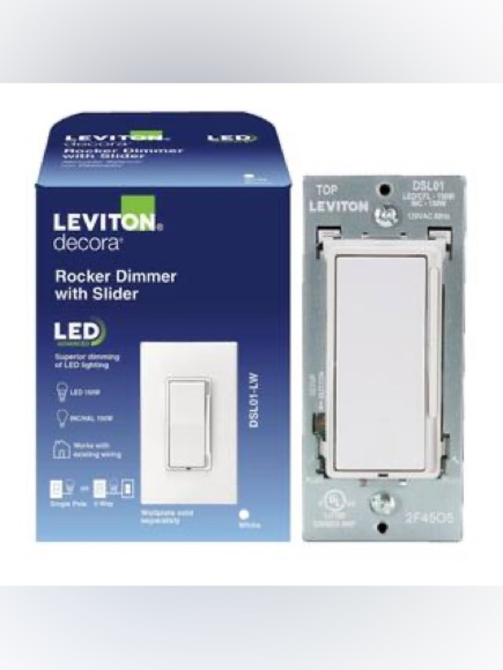 Leviton White Decora Rocker Dimmer with Slider - LED Compatible
